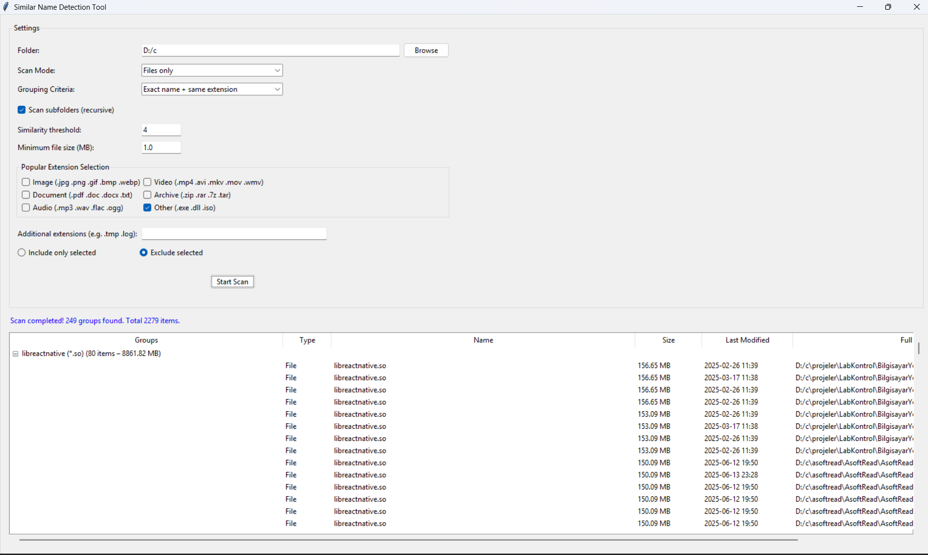 Similar Name Detection Tool Screenshot